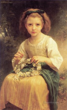  Enfant Canvas - Enfant tressant une couronne Realism William Adolphe Bouguereau